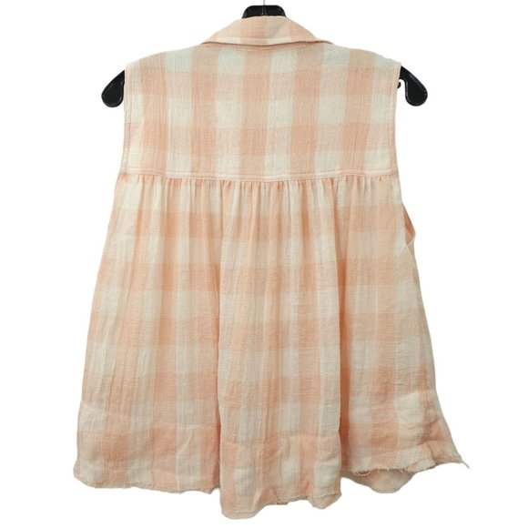 Free People Sleeveless Top Womens S Tank Pink White Check Hidden Button Front - Picture 2 of 14